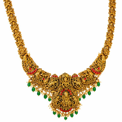 Padma Shakti Long Necklace Set | Gold-Plated Temple Jewellery J-1136