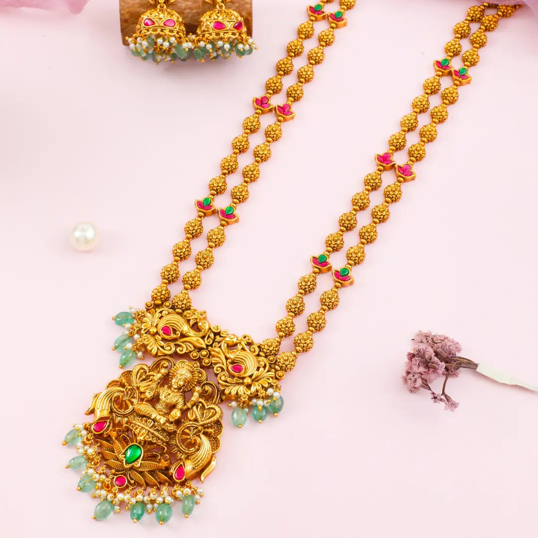 Lakshmi Temple Long Necklace Set J-75