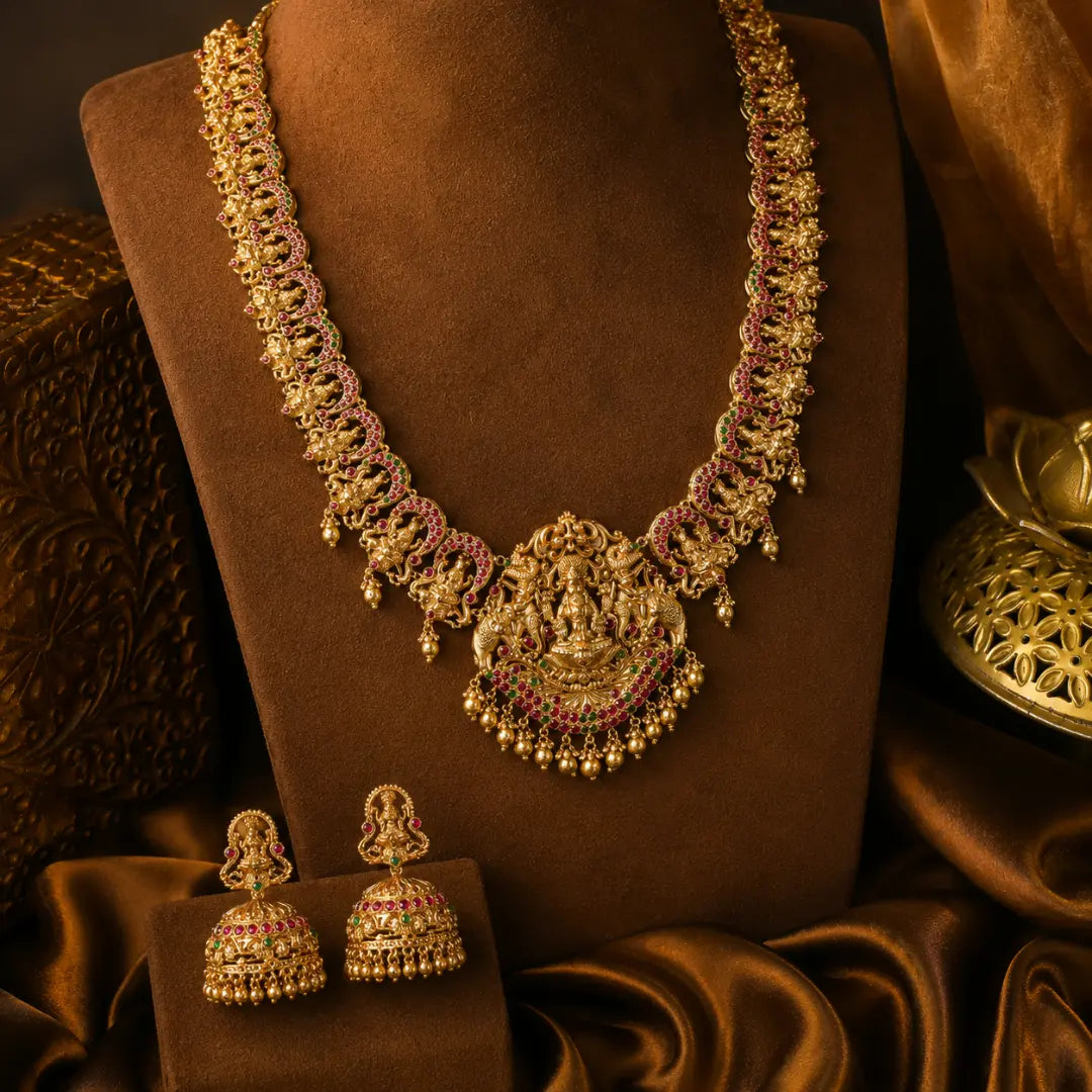 Divine Temple-Inspired Goddess Long Necklace Set R-822 U