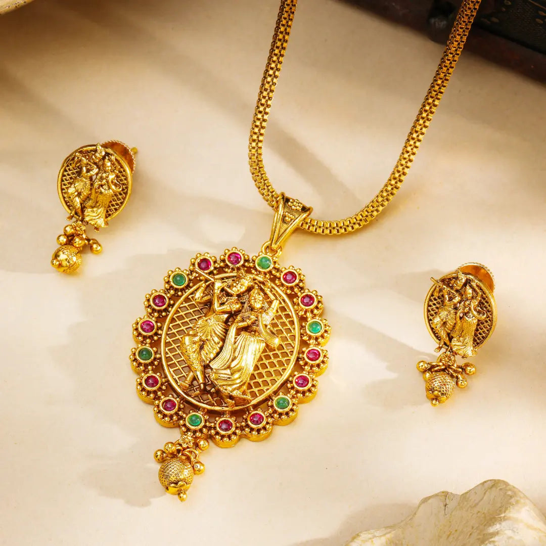 Radha Krishna Pendant Set