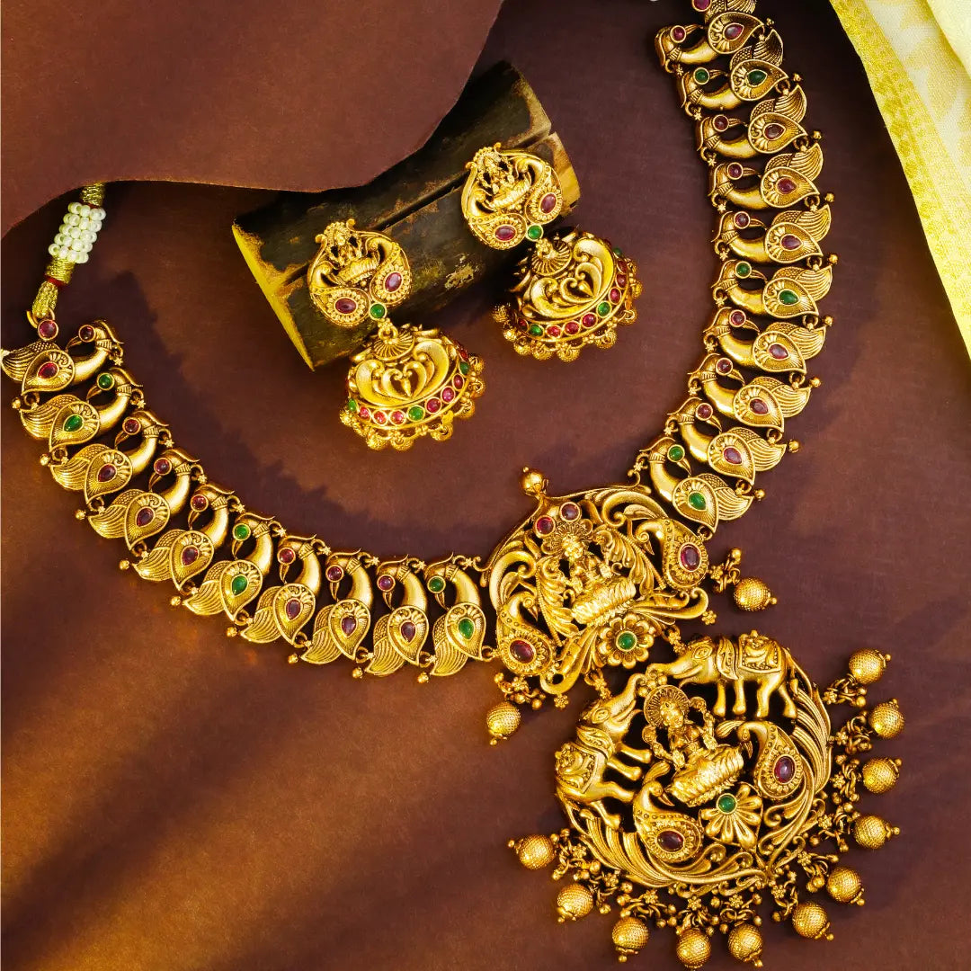 Lakshmi, Peacock-Elephant short necklace Set N-980
