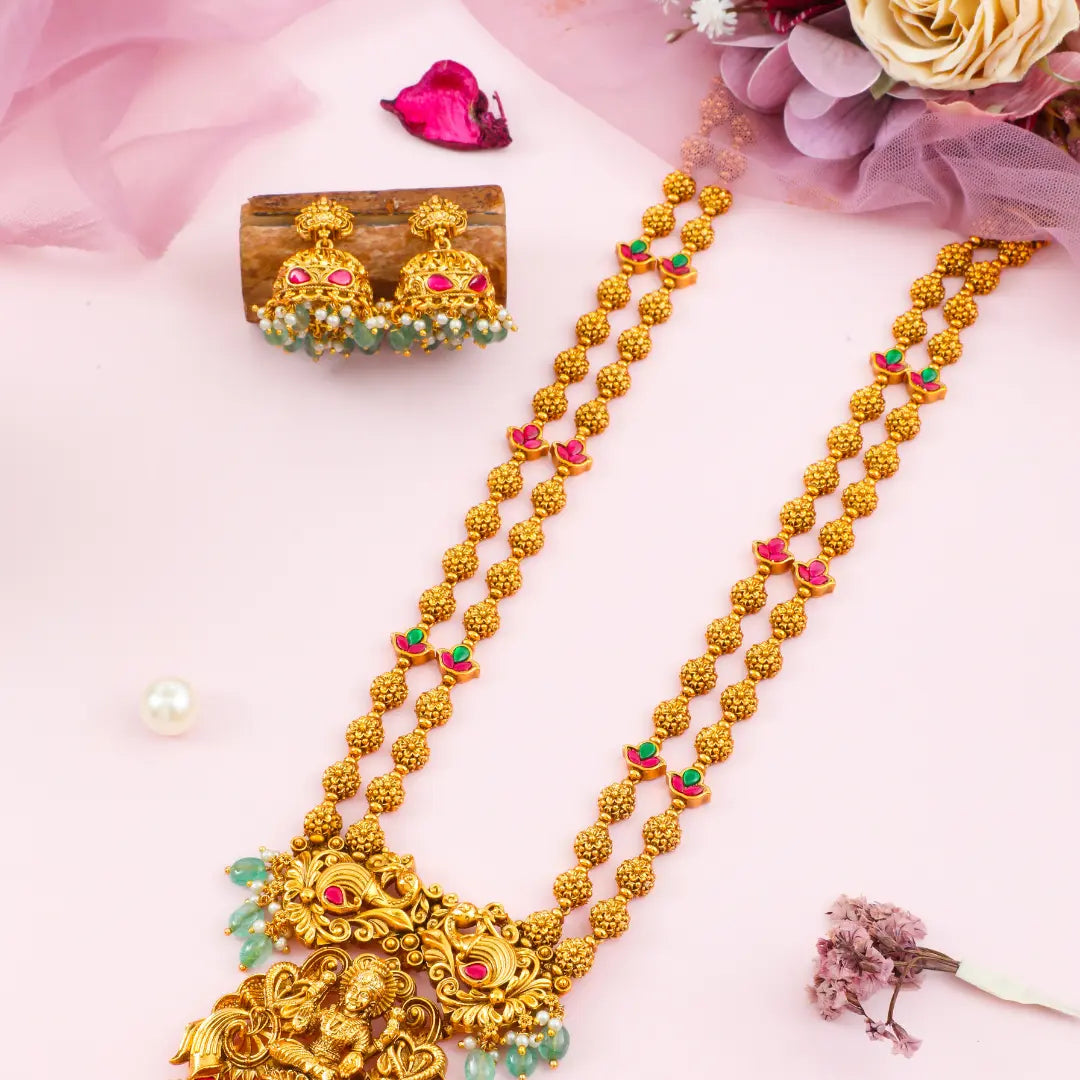 Lakshmi Temple Long Necklace Set J-75