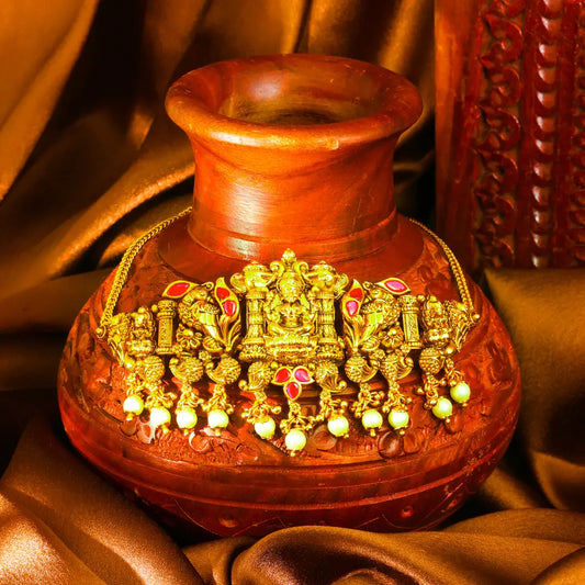 Lakshmi Temple Jewellery Bridal Choker Set with Pearl Drops