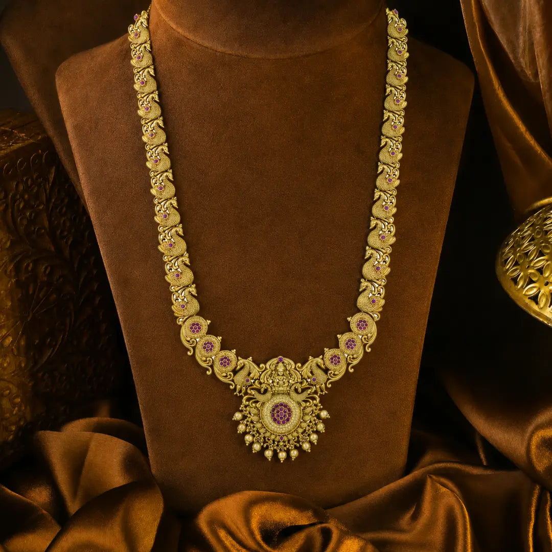 Antique Laxmi Mata Long Temple Necklace Set K-1227
