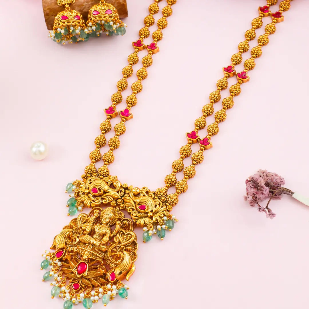 Lakshmi Temple Long Necklace Set J-75