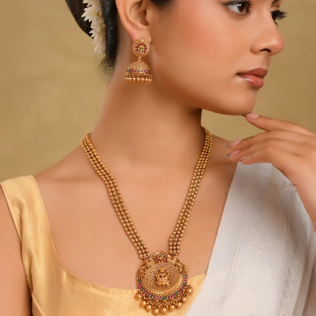 Antique Gold-Plated Laxmi Pendant Set V-641