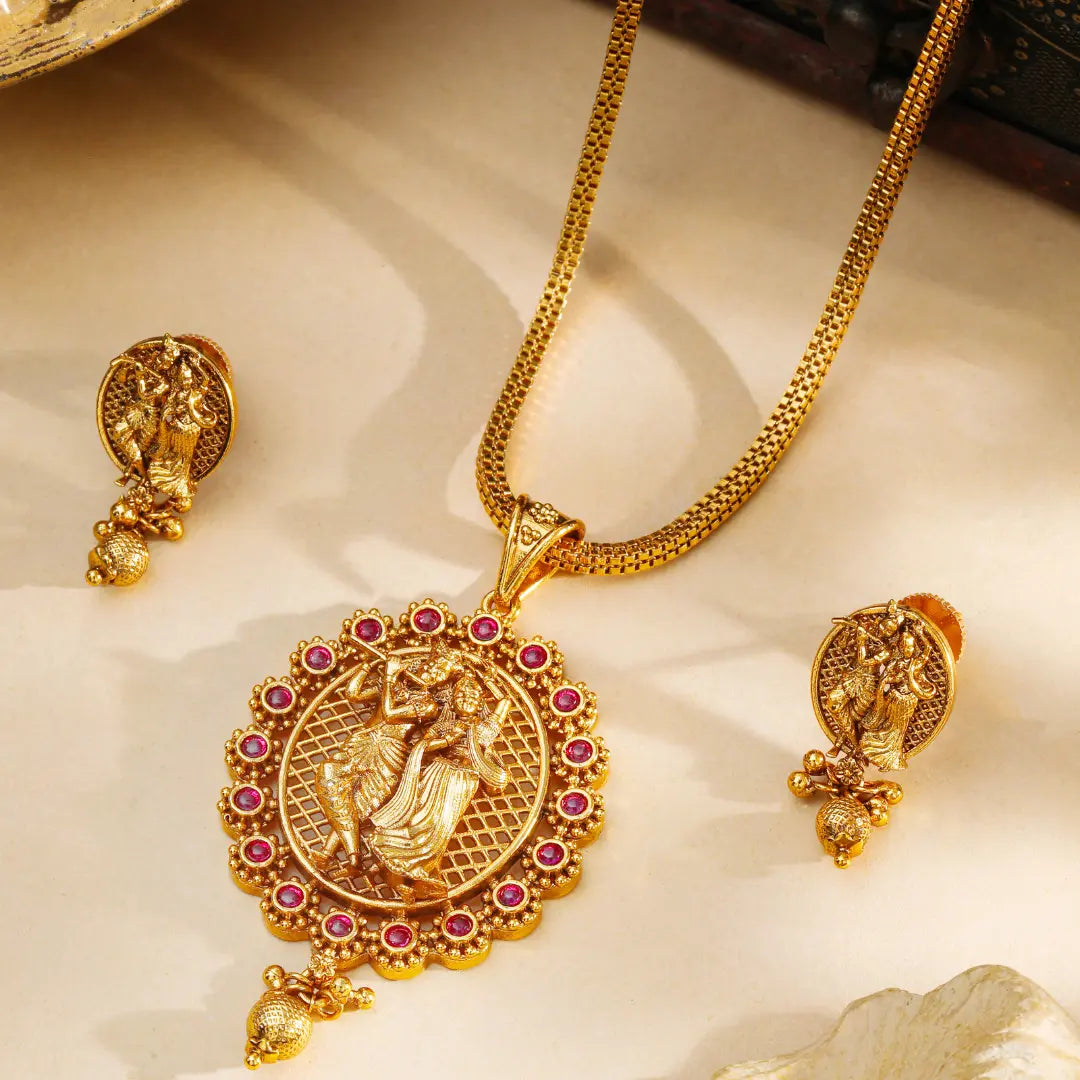 Radha Krishna Pendant Set