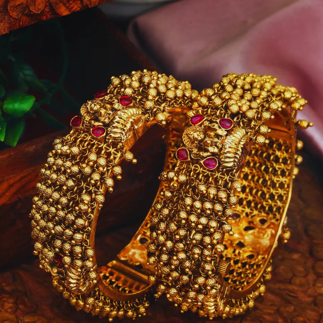 Lakshmi Lotus Antique Gold-Plated Bangles – K-999