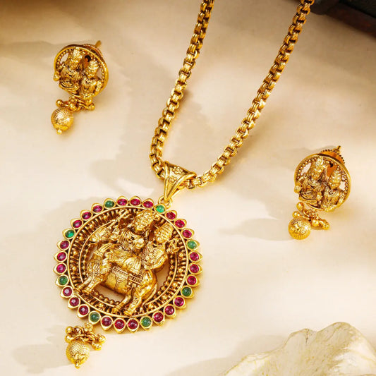 Shiv Parvati Gold-Plated Pendant Set 