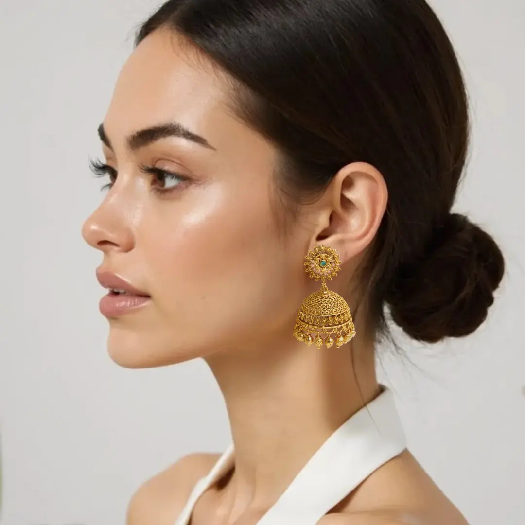 Antique Lotus Glow Jhumka  V-575