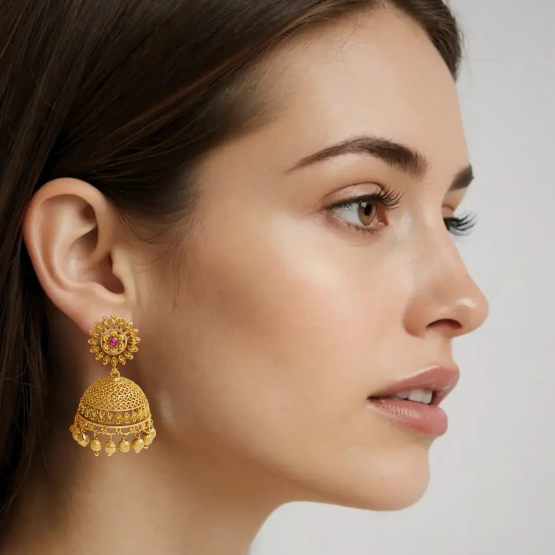 Antique Lotus Glow Jhumka  V-575