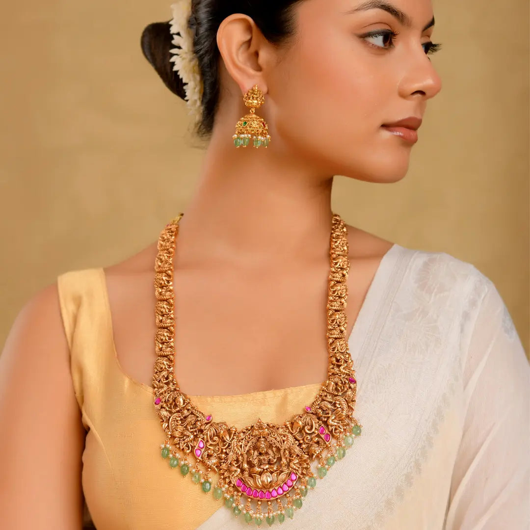 Lakshmi Kundan Temple Long Necklace Set J-70