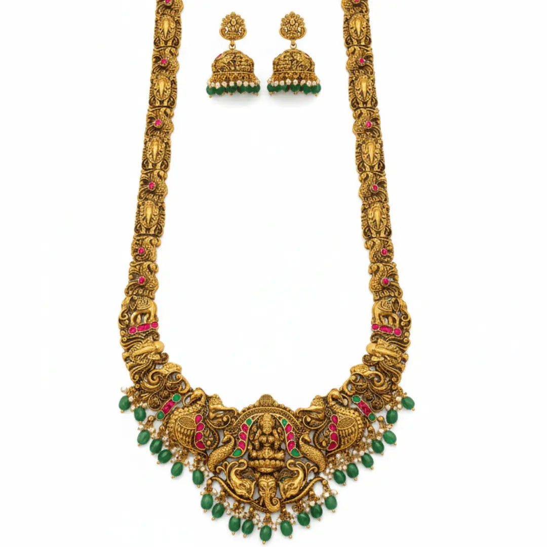 Laxmi Design Temple Jewellery Long Necklace Set | South Indian Bridal J-1243