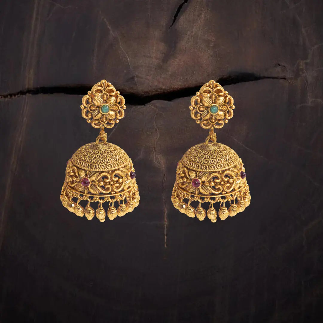 Antique Gold-Plated Temple Jhumka  R-859