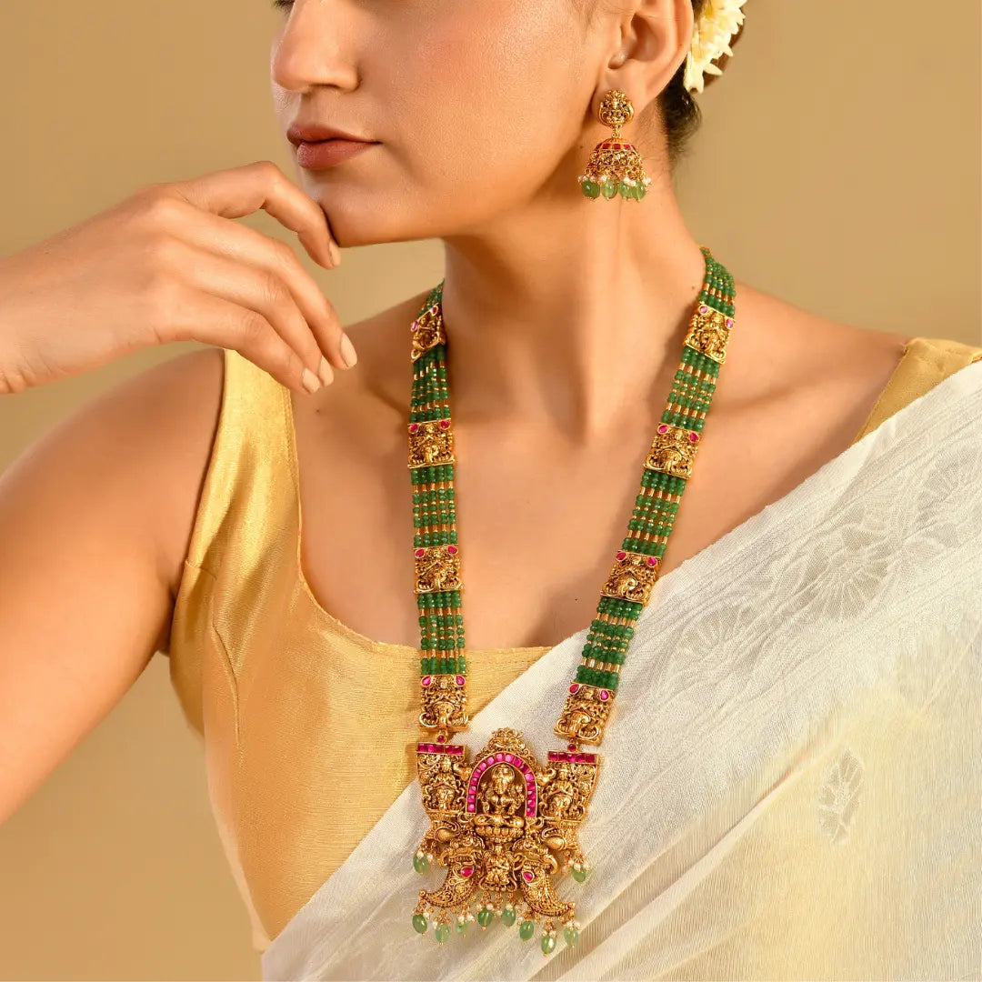 South Indian Temple Jewellery Pendant Set with Laxmi Motif J-1371