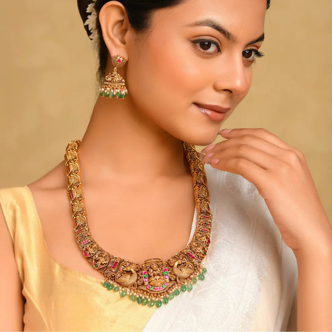 Bridal Temple Jewellery Combo Set with Laxmi Design | 1 Gram Gold