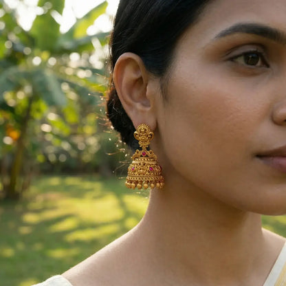 Katha Shri 1 Gram Gold Plated Laxmi Temple Jhumka Earrings