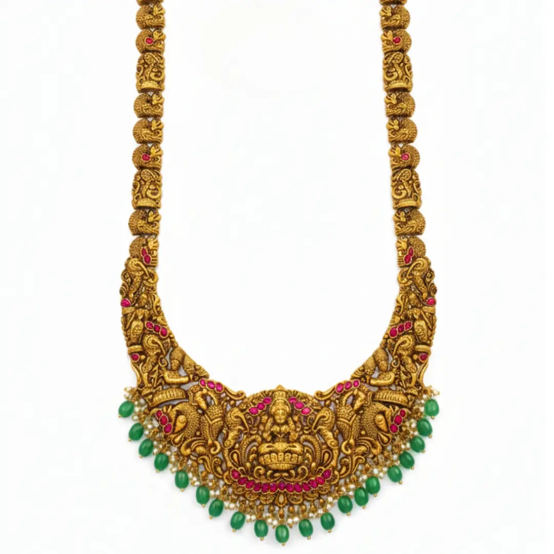 Traditional Bridal Temple Jewellery Long Necklace Set – Laxmi Motif J-1241