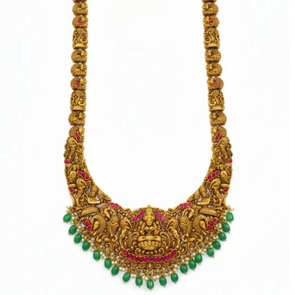 Traditional Bridal Temple Jewellery Long Necklace Set – Laxmi Motif J-1241