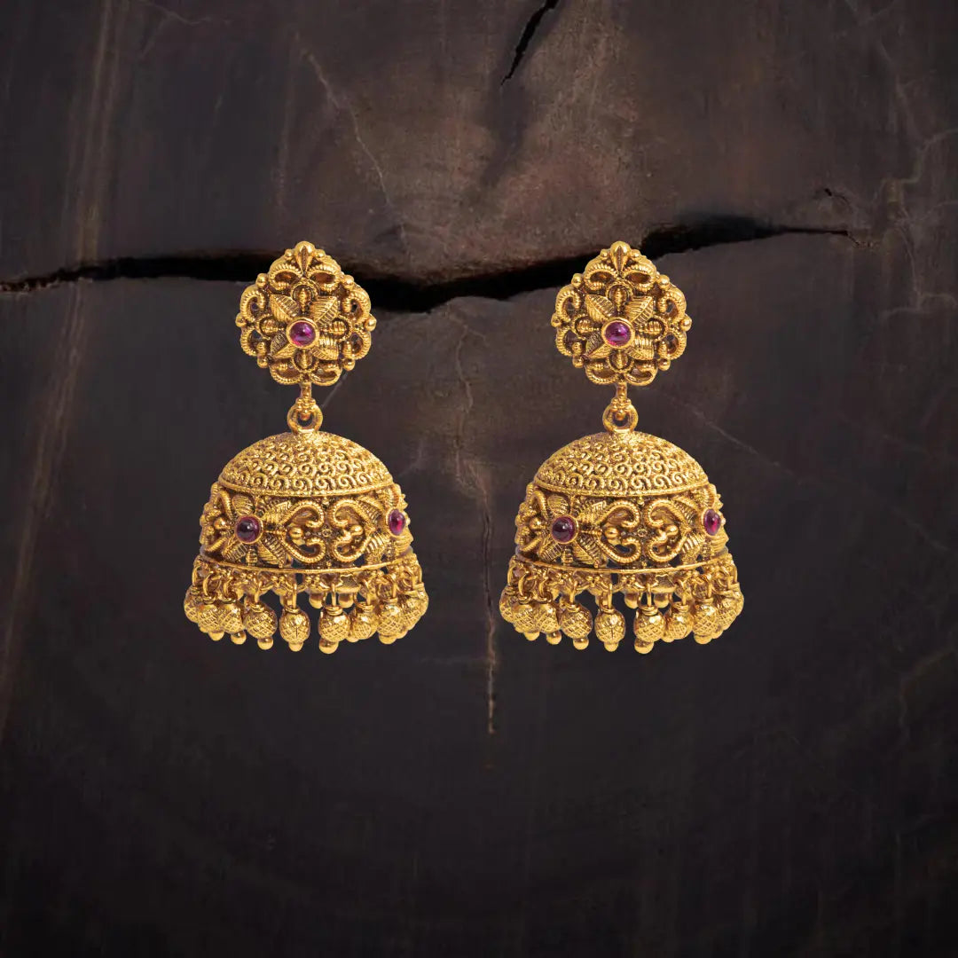 Antique Gold-Plated Temple Jhumka  R-859