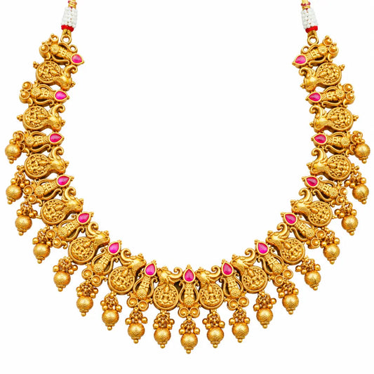 Deepa Neela Temple Jewellery Short Necklace Set with Blue Stones J-827