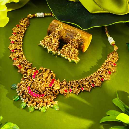 Divine Lakshmi Temple Short Necklace Set J-138