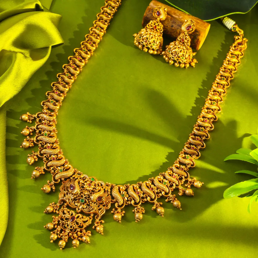 Peacock & Flower Long Necklace Set K-1240