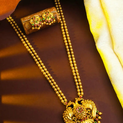 Antique Gandaberunda Temple Jewellery Pendant Set with Beaded Chain