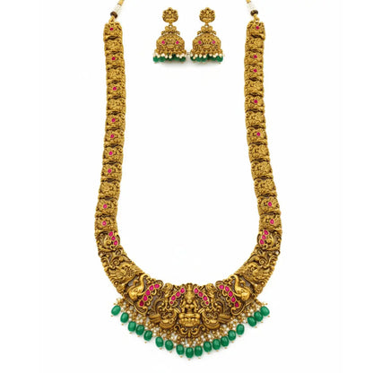 Ethnic Temple Jewellery Long Necklace Set with Laxmi Design