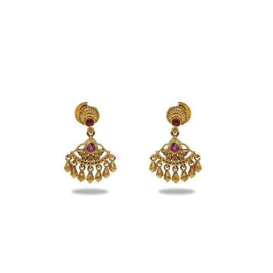 Antique Gold Plated Temple Bali with Pink Stones