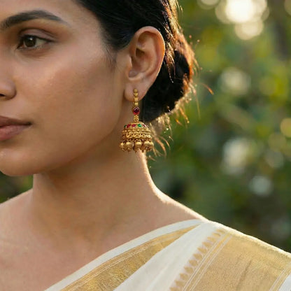 Annapurna Tejas Jhumka | Gold-Plated Goddess Radiance Temple Earrings T-94