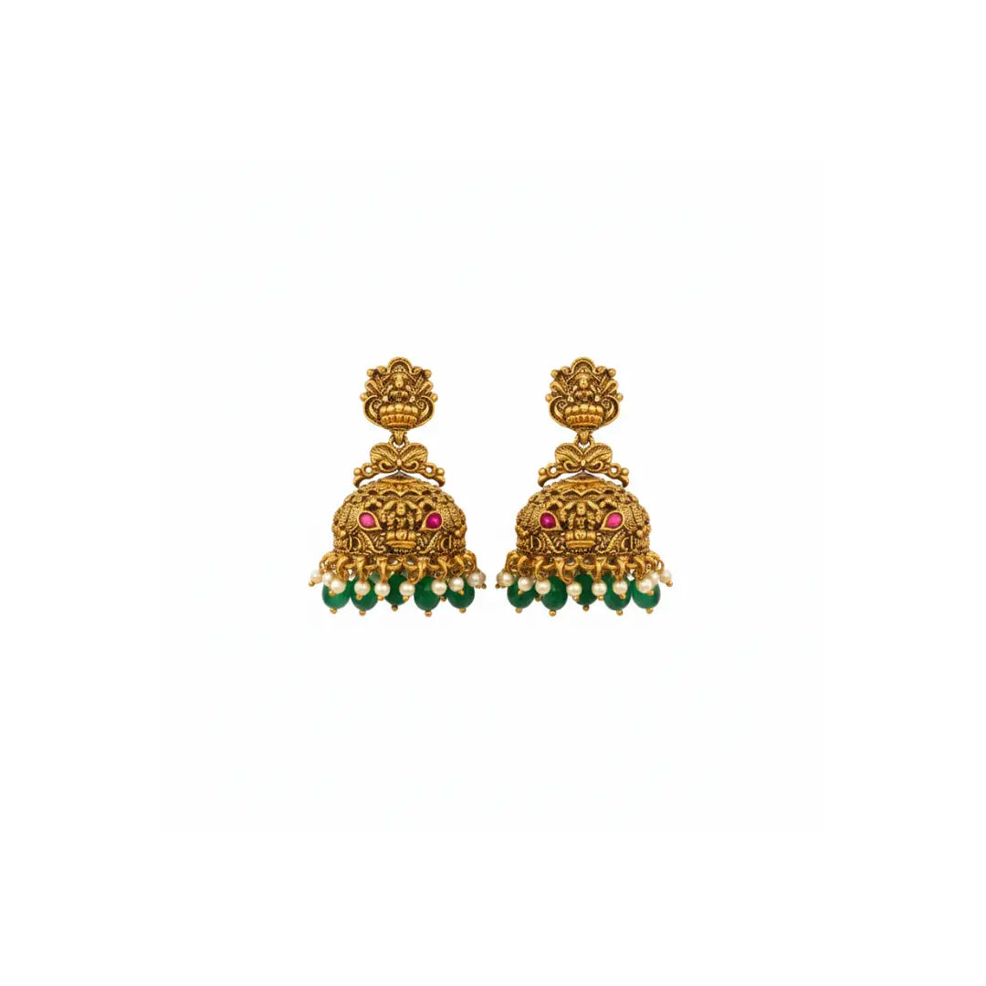 Ethnic Temple Jewellery Long Necklace Set with Laxmi Design