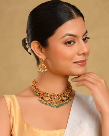 Laxmi Design Temple Jewellery Short Necklace Set | Bridal Ethnic Style
