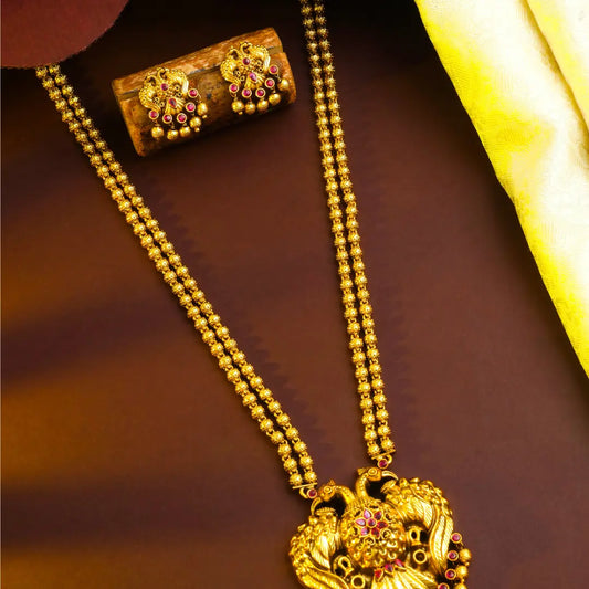 Antique Gandaberunda Temple Jewellery Pendant Set with Beaded Chain