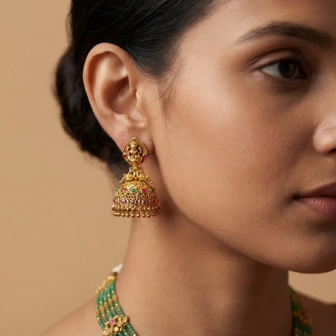 Kaveri Kanti Jhumka | Gold-Plated Sacred River Radiance Earrings