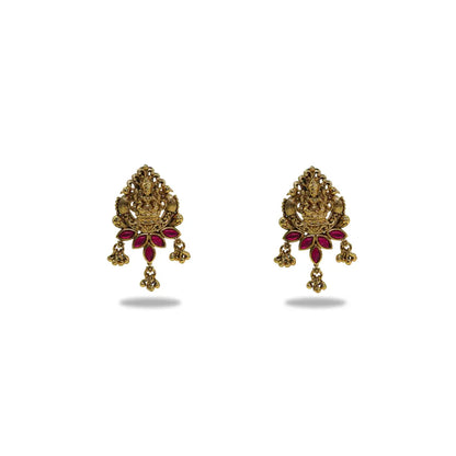 Gold Plated Temple Bali with Laxmi Design & Multicolor Stones