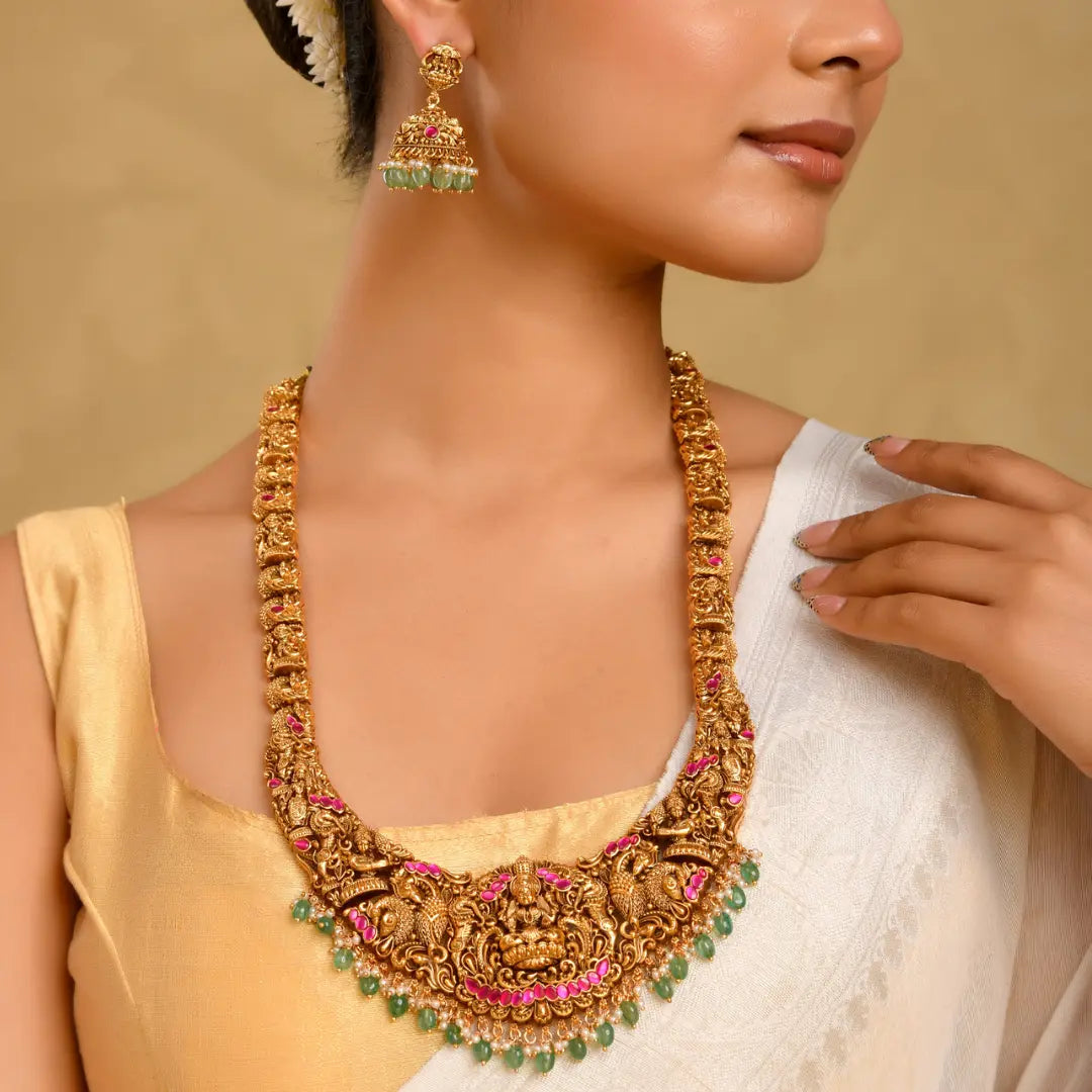 Heritage Temple Jewellery Bridal Combo Set | Laxmi Design Gold Look J-1240N