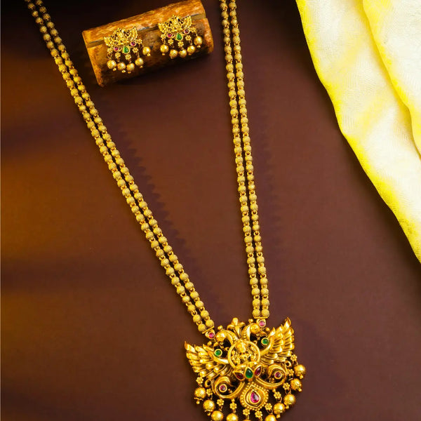 Gandaberunda Temple Jewellery Pendant Set with Long Beaded Chain