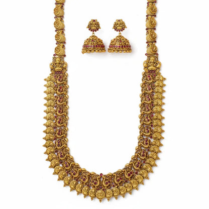 Gold-Plated Peacock Motif Long Necklace Set N-35