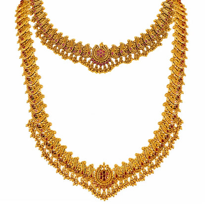 Swarna Navaratna Kodi Kanti Combo Necklace Set | Gold-Plated Temple K-1883N