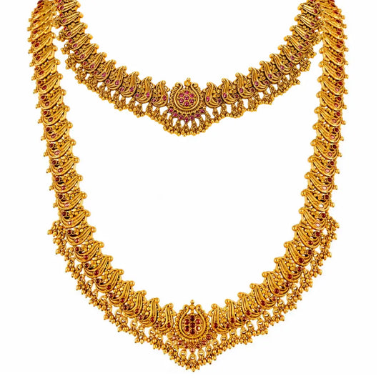 Swarna Navaratna Kodi Kanti Combo Necklace Set | Gold-Plated Temple K-1883N