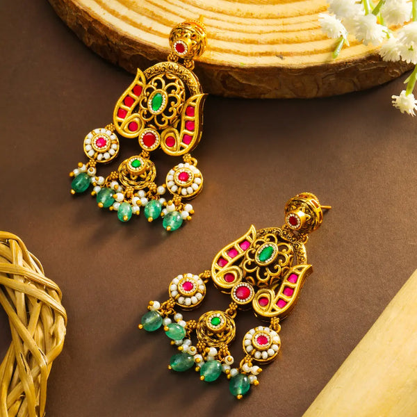 Ratnaveena Temple Jewellery Chandbali Earrings for Bridal Styling