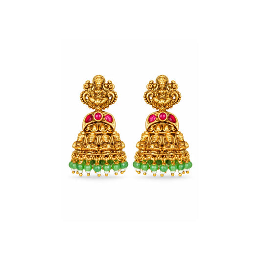 1 Gram Gold Plated Jhumka Earrings | Lakshmi Ruby Crown Tiered Dome