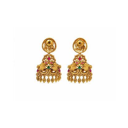 Antique-Finish Peacock Gold-Plated Jhumka  R-1177