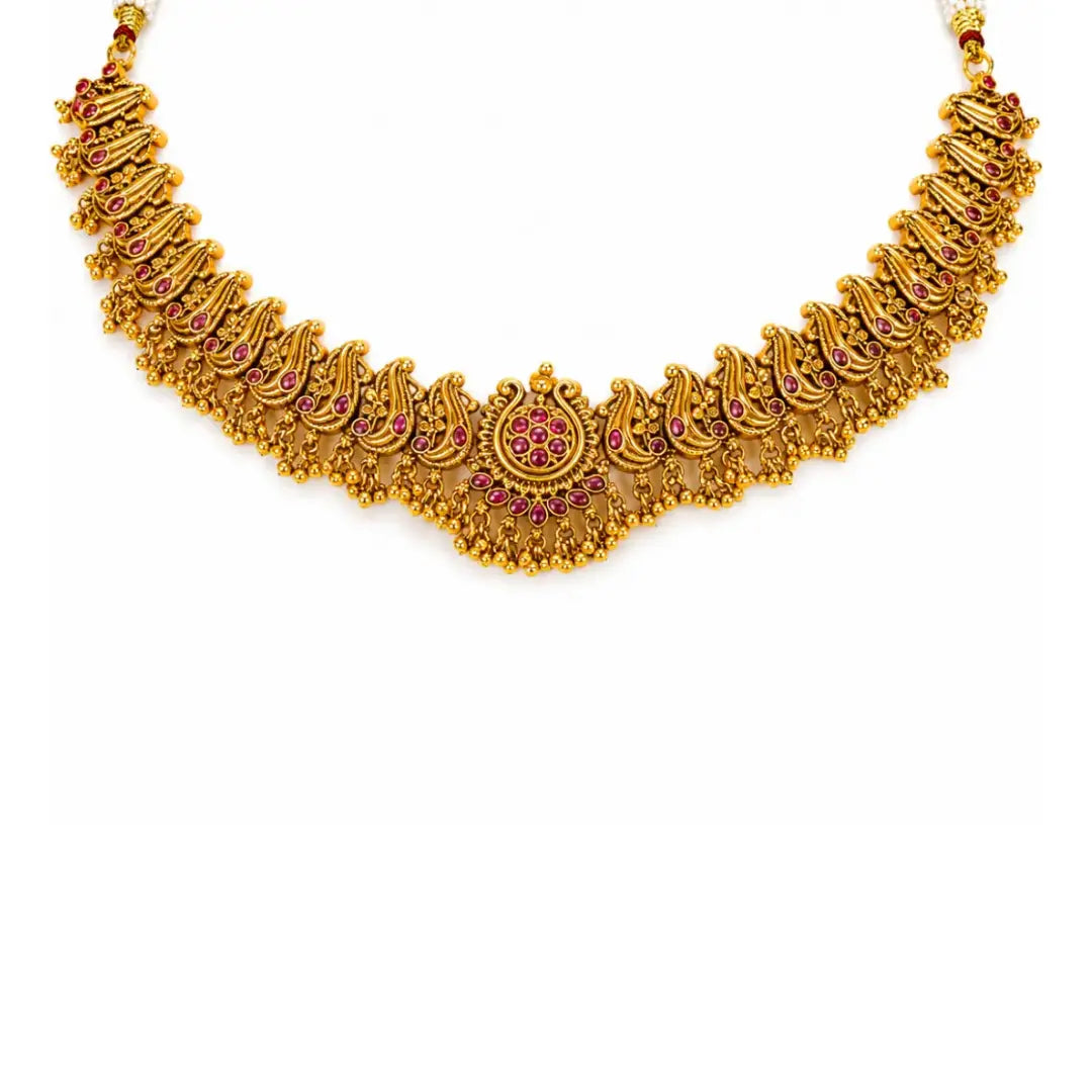 Swarna Navaratna Kodi Kanti Combo Necklace Set | Gold-Plated Temple K-1883N