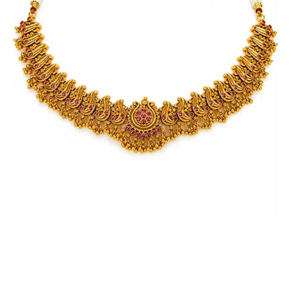Swarna Navaratna Kodi Kanti Combo Necklace Set | Gold-Plated Temple K-1883N