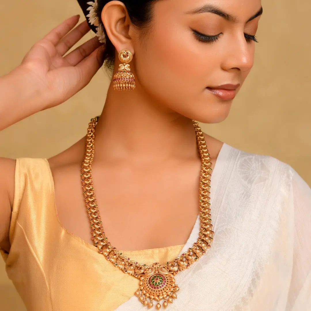 Peacock Elegance Gold-Plated Long Necklace Set K-1152
