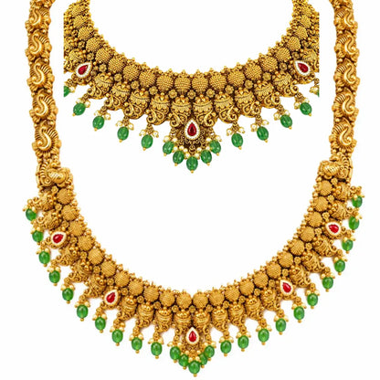Pachi Muthu Swarna Kanti Combo Necklace Set | Gold-Plated Temple