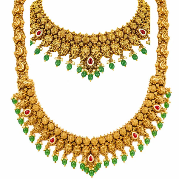 Pachi Muthu Swarna Kanti Combo Necklace Set | Gold-Plated Temple J-1185N