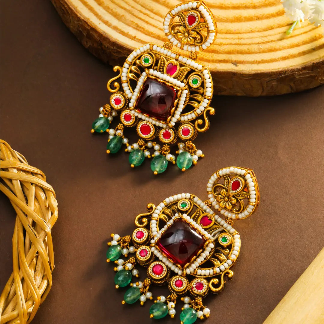 Hiranya Spanda Temple Jewellery Jhumka Earrings for Bridal Wear